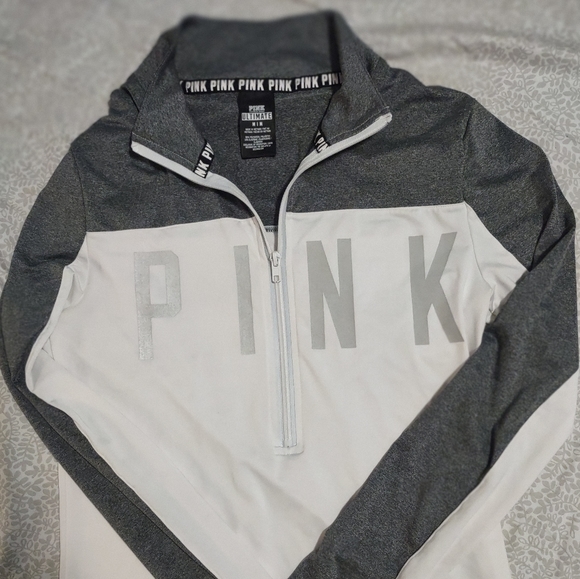 PINK Victoria's Secret Tops - VS PINK Half zip Grey and white running jacket